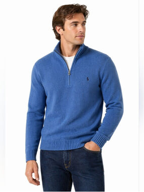 Polo Ralph Lauren Blue Quarter Zip Sweater Men’s Cotton Knit Pullover Large